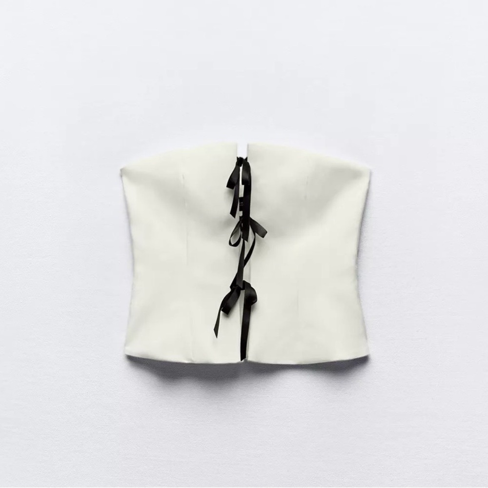 Zara White Strapless Top with Black Label Accent